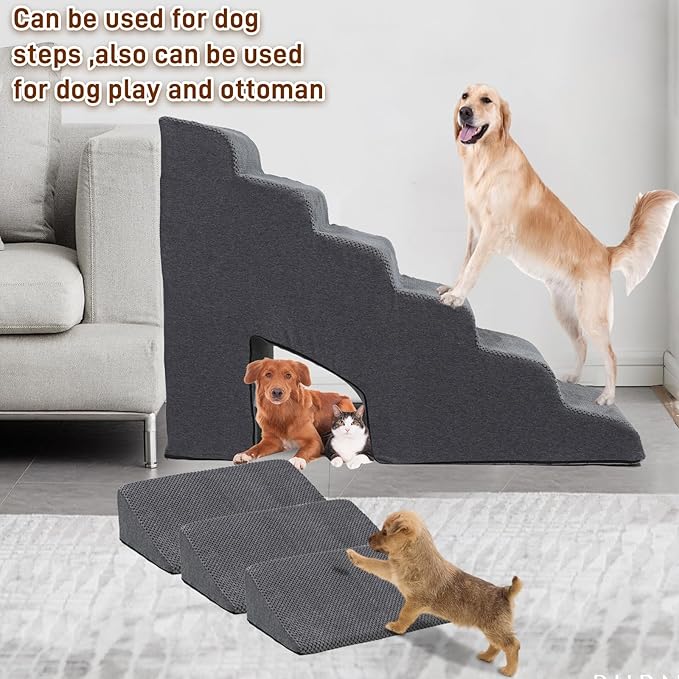 Dog Stairs & Steps Ramps for High Beds 30 inches High Tall, LitaiL 6 Step Pet Stairs Steps for Small Large Dogs, Non-Slip Dog Ramps with 3 Pack Ramps for Staircase