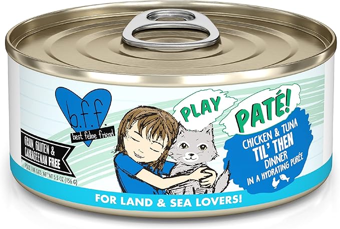 Weruva B.F.F. Play - Best Feline Friend Paté Lovers, Aw Yeah!, Chicken & Tuna Til' Then with Chicken & Tuna, 5.5oz Can (Pack of 8)