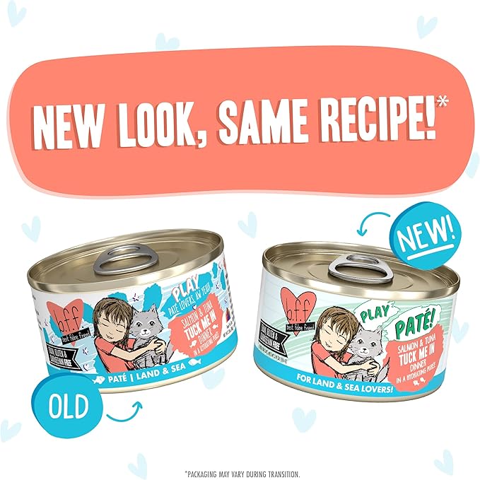 Weruva B.F.F. Play - Best Feline Friend Paté Lovers, Aw Yeah!, Salmon & Tuna Tuck Me in with Salmon & Tuna, 2.8oz Can (Pack of 12)