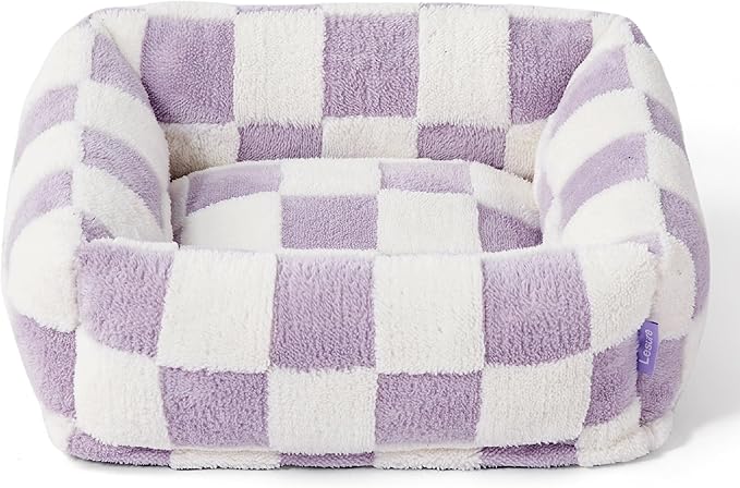 Lesure Cute Dog Bed for Small Dogs & Cats- Washable Puppy Beds,Cozy Rectangle Orthopedic Pet Sofa with Jacquard Shaggy Plush & Anti Slip Bottom,20x19x6inches