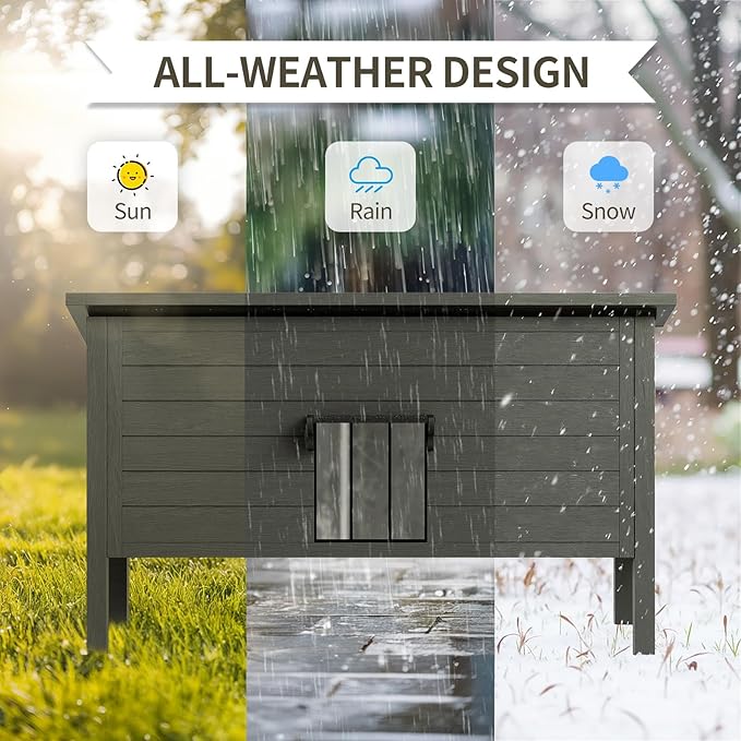 Outdoor Cat House for Multiple Feral Cat, Insulated All-Round Foam, Weatherproof, Wood Large Size 47.24" L*21.65" W*26.77" H PG01DHZ