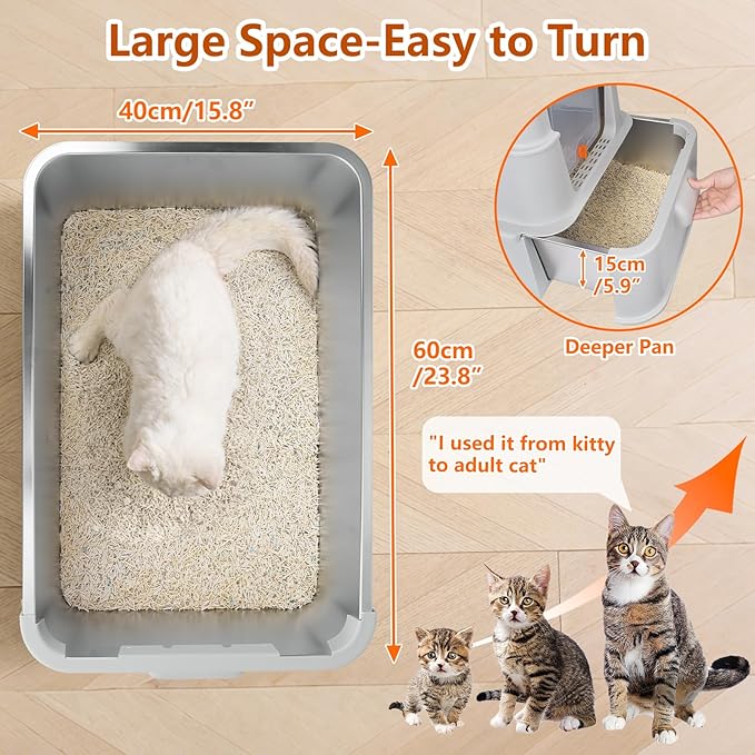 Enclosed Stainless Steel Cat Litter Boxes,Top Entry Large Foldable Litter Box with Lid,Hooded Covered Stainless Steel Cat Litter Box,Easy Cleaning,No Urine Leakage,Deeper Pan,with Litter Mat