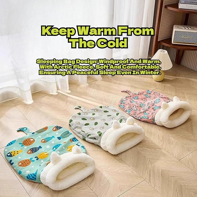 Cozy Sleeping Bag, Cozy Nest for Cats and Dogs, Soft Cat Dog Sleeping Bag, Cat Sleeping Bag for Indoor, Warm Nest for Indoor Cats&Small Dogs, Semi-Enclosed Design (Yellow Bear(with Ear), Medium)