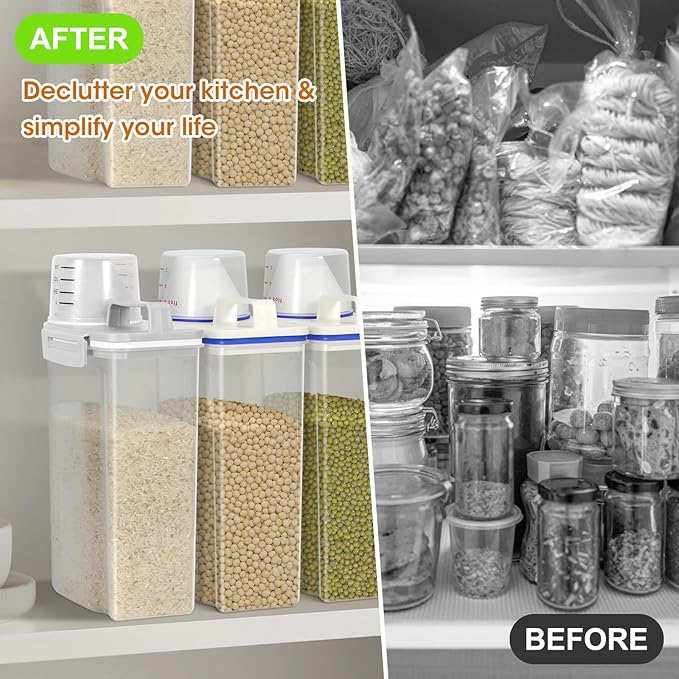 TBMax Rice Storage container 4 Lbs, Small Rice Dispenser with Measuring Cup, Grey Cereal Containers Flour Bin, Kitchen Food Storage Container and Pantry Organizers, Pet Dog Cat Food Dispenser