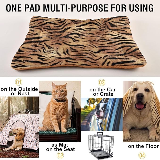 Pet Bed Tiger Print Dog Bed Mat Absorbing Non Slip Pad Pet Sleeping Mat for Small, Medium, and Large Dogs Puppy Cat 36 in x 24 in