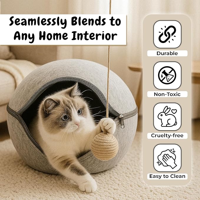 Calming Cat Bed Anti-Anxiety Soft Pet Bed for Cats & Small Dogs, Machine Washable Cat Bed Cave with Ultra Softness, Non-Slip Bottom Kitten Bed (24.0" L x 24.0" W x 12.0" Th)
