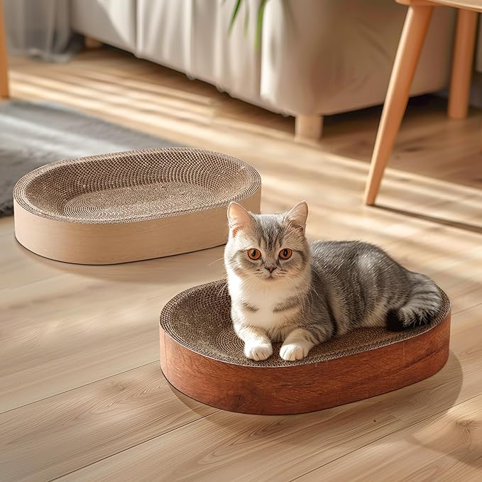 ComSaf Cat Scratching Board - Cat Scratcher Bed for Indoor Cats, Corrugated Cardboard Cat Scratch Pad, Durable Oval Cat Scratcher Bed Bowl for Kitten, Furniture Protector