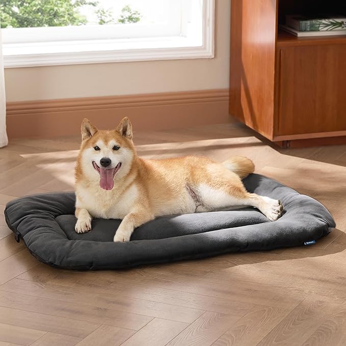 Bedsure Washable Dog Crate Pad for Large Dogs, Anti-Slip Puppy Kennel Dog Bed for Crate - Ultra Soft Fleece Flat Thin Pet Mat (Not Chew Proof), Grey 35"x22"