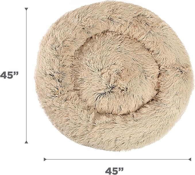 Best Friends by Sheri Original Calming Donut Dog and Cat Bed, Shag Faux Fur, Taupe, XL (45in x 45in) - Anxiety Relief for Pets Up to 150 lbs
