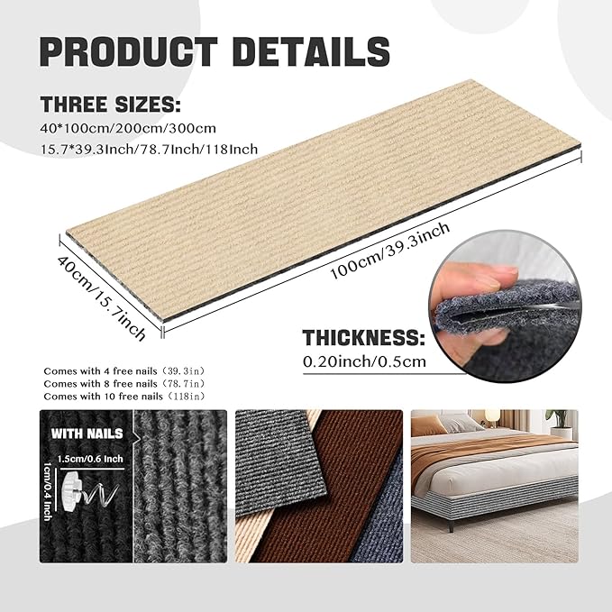 Couch Wall Corner Protector for Indoor Cats, Anti Scratch Furniture Protector from Cats Scratching, Trimmable Climbing Cat Scratcher Pad Mat for Cat Board/Door/Carpet(Khaki, 39.3x15.8In)
