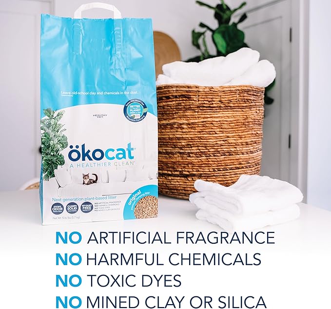 ökocat Original Wood Clumping Cat Litter, Unscented, 18.8 pounds - Natural Ingredients, Stops Odor, Clumps Solid, 99% Dust Free, Great for All Cats