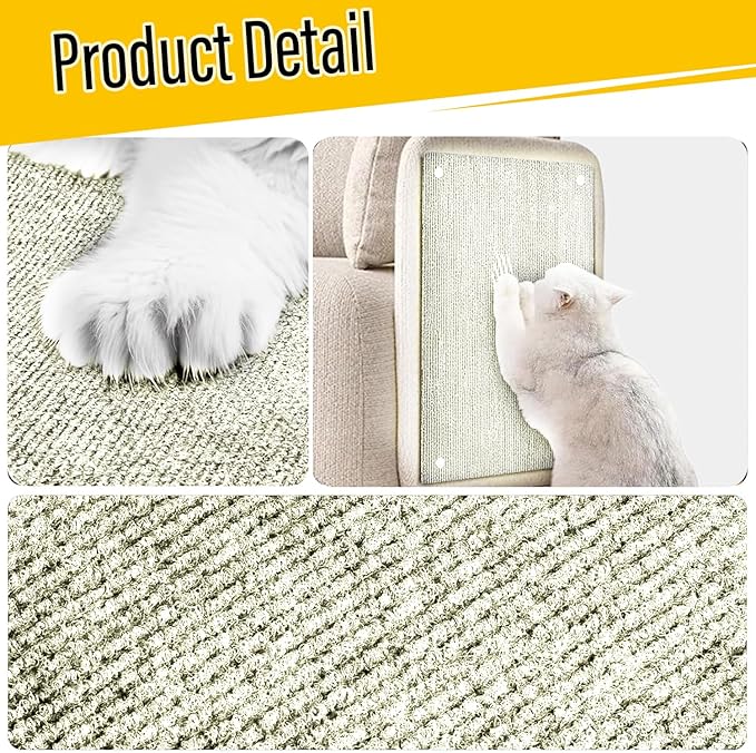 Cat Scratch Couch Furniture Protector, Adhesive Cat Scratch Pad Deterrent for Furniture, DIY Climbing Scratcher for Indoor Cats (Off White, 78.7x15.8 in)