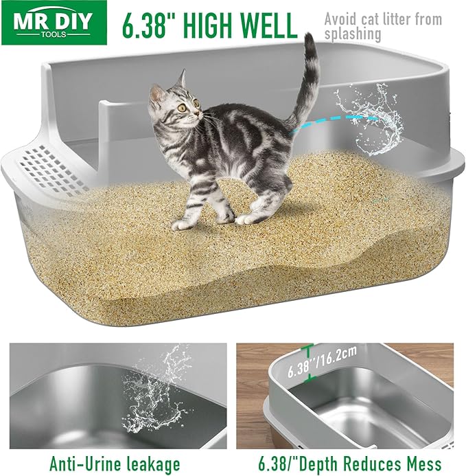 Stainless Steel Cat Litter with Lid, XL Extra Large Enclosed Cat Litter Box for Big Cats, High Sides Metal Litter Box, Anti Leakage,Odor-Free & Easy Cleaning,Include Scoop & Foot Board