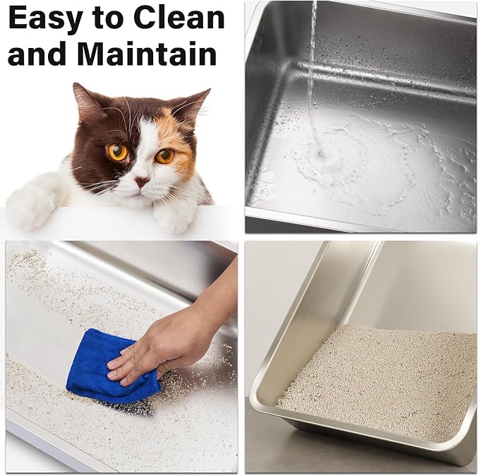 Stainless Steel Litter Box 2Pack,15.7"×11.8"×4" Small Cat Litter Box,Metal Litterbox for Kitten,Bunny,Guinea Pigs,Non Stick, No Smell, Easy to Clean