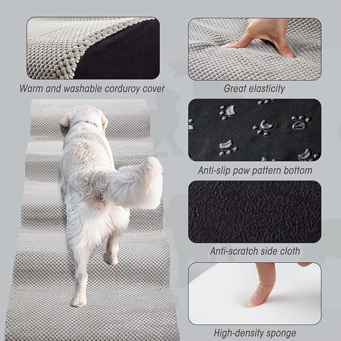 Dog Steps&Stairs for High Beds 24.4 inches High Up to 24-28 inches Bed, Tall Extra Wide Pet Stairs/Steps for High Bedsides,Non-Slip Dog Ramps for Small Older Dogs/Cats(Grey)