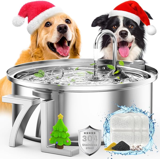 oneisall Dog Water Fountain for Large Dogs,7L/230oz/1.8G Stainless Steel Dog Fountain Bowl Super Quiet with Triple Filtration,Great for Large Dogs Cats and Multi-Pet Home