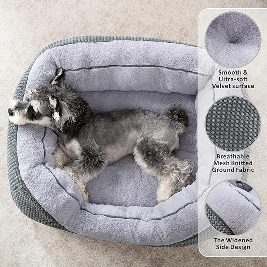 INVENHO Dog Bed for Small Dogs - Washable, Orthopedic, Calming & Warming - Durable Pet Bed with Anti-Slip Bottom (25"x21"x8")