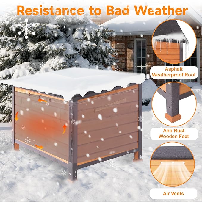 Insulated Cat House Outdoor, Wooden Feral Cat Shelter Weatherproof with Thickened Insulated Liner Keep Warm in Winter for Intdoor Cats, Dogs