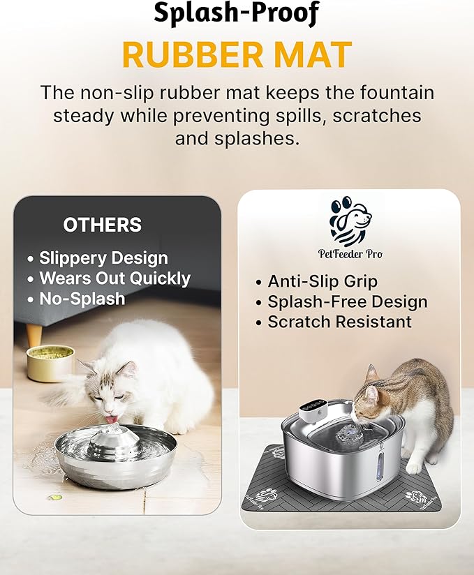 Wireless Cat Water Fountain, 3.2L/108oz Battery Operated Pet Fountain Stainless Steel, Automatic Cat Drinking Fountain Cordless & Rechargeable with Motion Sensor, 2 Filters and 1 mat