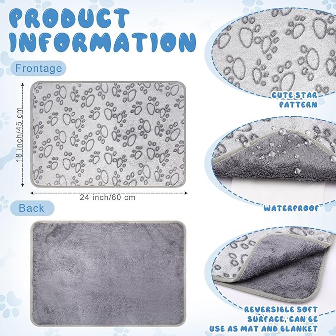 2 Pcs Warming Cat Pad Reflects Heating Dog Crate Self Warming Pad Gray Nursing Cat Blankets Bed Mat for Newborn Kittens Puppies Elder Dog Washable(Paw Print,24 x 18)