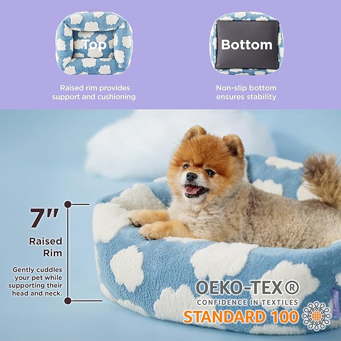 Lesure Cute Dog Bed for Small Dogs - Washable Puppy Beds,Cozy Rectangle Orthopedic Pet Sofa with Jacquard Shaggy Plush & Anti Slip Bottom,25x21x7inches