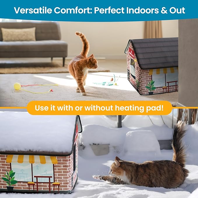 Weatherproof Outdoor Cat Shelter - Heated Cat House for Outside - Waterproof