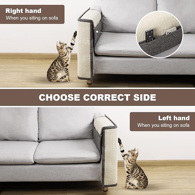 Upgraded Cat Scratch Sisal Sofa Protector,Furniture Couch Protector from Cat Scratching with Natural Sisal Full Cover 27.5''L*19.7''W(Left Hand)