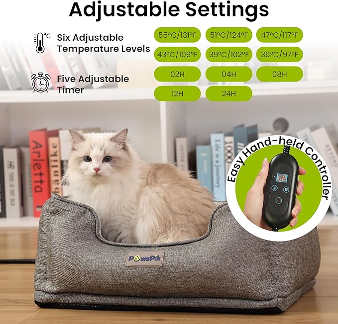 Heated Cat Bed, Heated Dog Bed for Pets Indoor, Electric Pet Bed Warmer for Cats and Dogs (Ash Gray)