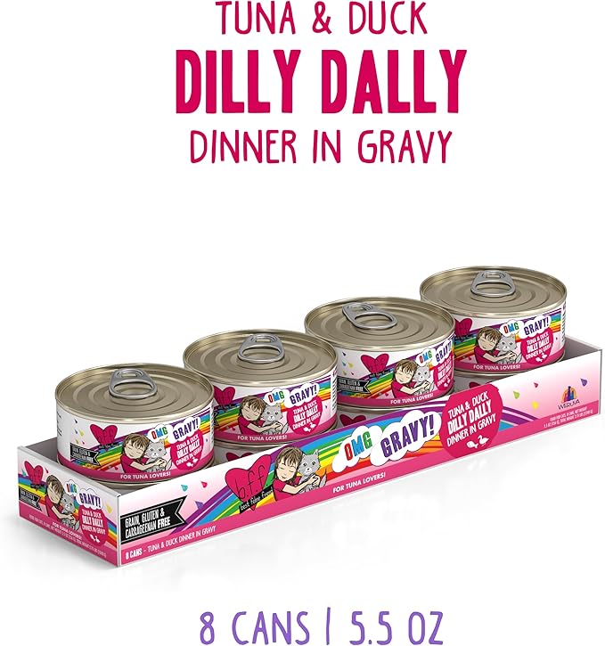 Weruva B.F.F. OMG - Best Feline Friend Oh My Gravy!, Tuna & Duck Dilly Dally with Tuna & Duck, 5.5oz Can (Pack of 8)