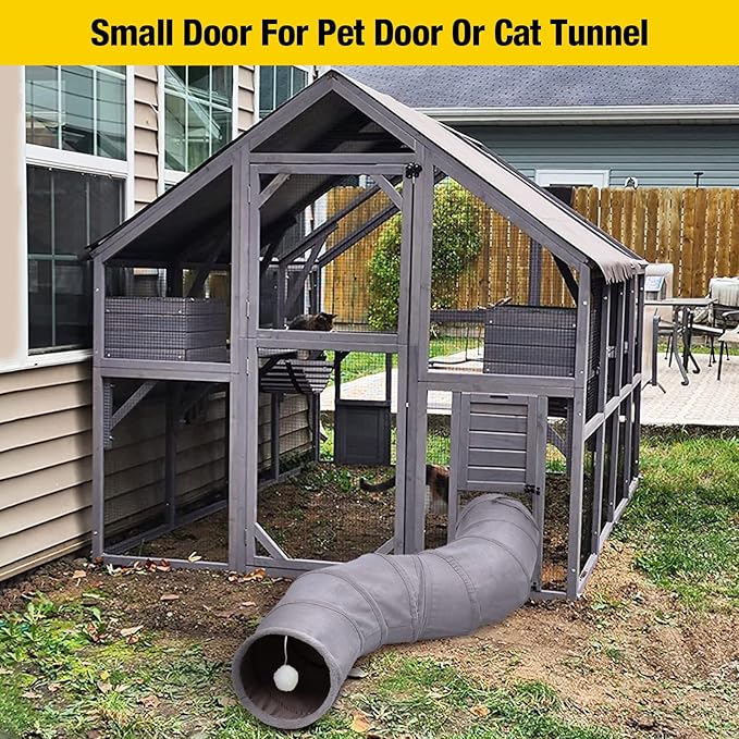 Aivituvin Cat House Outdoor Catio Kitty Enclosure with Super Large Enter Door,Wooden Cat Cage Condo Indoor Playpen with Platforms,Small House 110" L