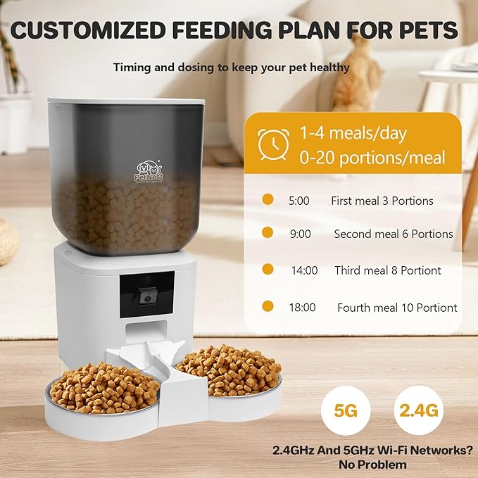 8L Smart Dog and Cat Feeder with WiFi and HD Camera | Automatic Pet Food Dispenser with Tuya App Control, Video Monitoring, Voice Recorder, Night Vision, Timed Feeding|Single Bowl smart Feeder