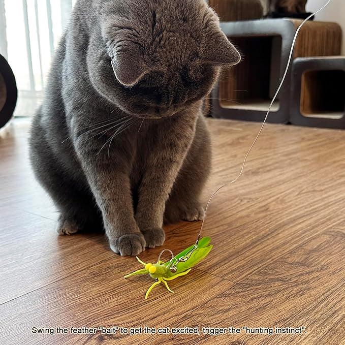 TTcat Feather Toys, 3 Pcs Simulation Insects Grasshopper Refills, Cat Toys Replacement Feathers for Cat Kitten Wand.