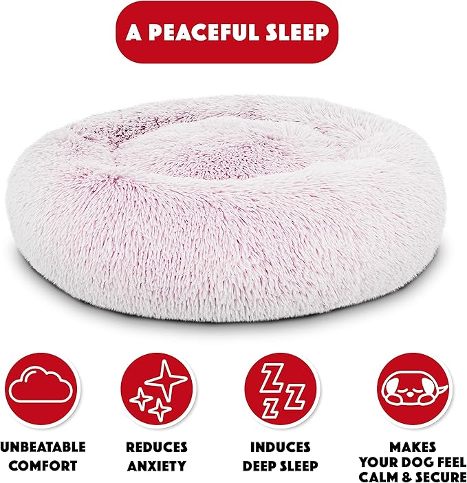 The Dog’s Bed Sound Sleep Original Calming Dog & Cat Bed, Anti-Anxiety Plush Faux Fur Donut Nest Snuggler, with Removable Cover, Veterinary Approved