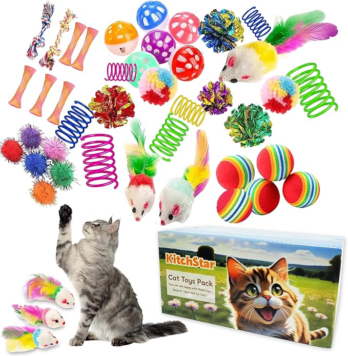 46 PCS Cat Toys for Indoor Cats, Kitten Toys with Cat Spring Toy, Mint Catnip with Crinkle Mouse Ball for Indoor Cats Kittens Exercise