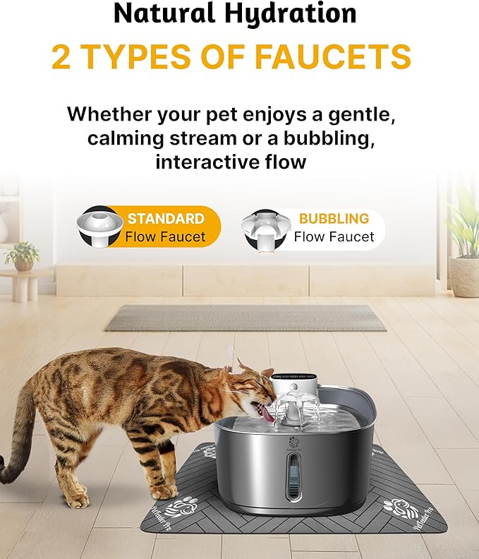 Wireless Cat Water Fountain, 3.2L/108oz Battery Operated Pet Fountain Stainless Steel, Automatic Cat Drinking Fountain Cordless & Rechargeable with Motion Sensor, 2 Filters and 1 mat