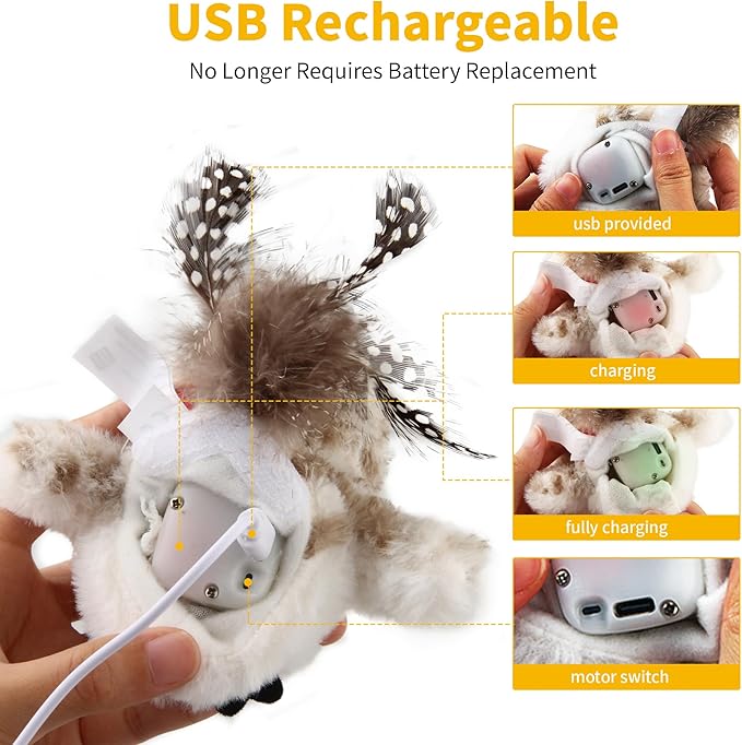 Gigwi Interactive Cat Toys for Indoor Cats, Flapping and Chirping Catnip Toys for Cat Exercise, Automatic Cat Toy with Beating Wings & Real Feather Tail, Rechargeable Cat Kicker Toy Prince