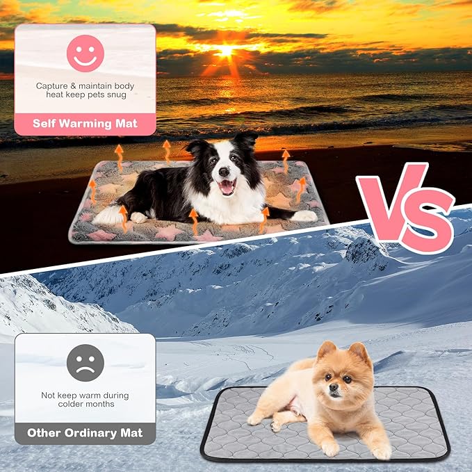 4 Pack Self Heating Cat Bed Cat Self Warming Pad with Removable Cover Extra Warm Thermal Pet Pad Washable Pet Crate Mat Anti Slip Kennel for Indoor Outdoor Pets(Star,20 x 28 Inches)