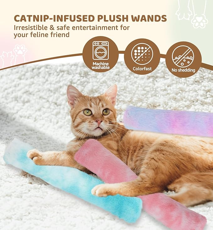3 Pack Cat Kicker Toy Pillows, Interactive Plush Toys with Catnip Inside, Soft Durable Kick Sticks Teething Chew Toy, Cat Body Pillows for Indoor Cats & Kittens, Promote Exercise, Play & Cuddle