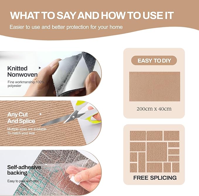 78.7"x15.8" Cat Scratch Mat Couch Furniture Protector,DIY Climb Cat Scratcher for Cat Couch Furniture or Wall Protector,Covering Cat Tower for Claws Scratching for Indoor (Beige)