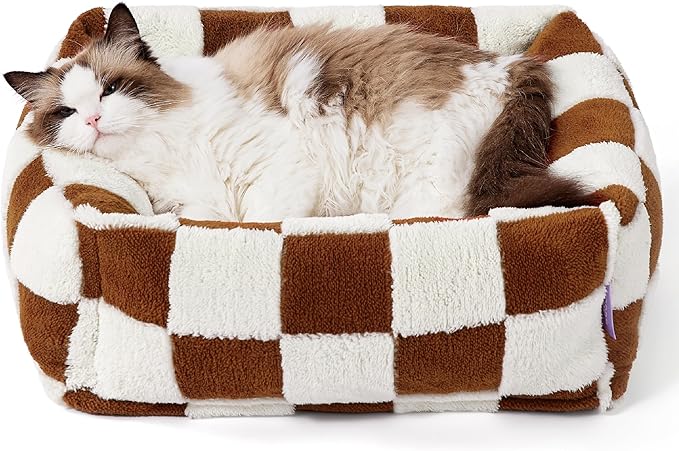 Lesure Cute Dog Bed for Small Dogs & Cats- Washable Puppy Beds,Cozy Rectangle Orthopedic Pet Sofa with Jacquard Shaggy Plush & Anti Slip Bottom,20x19x6inches
