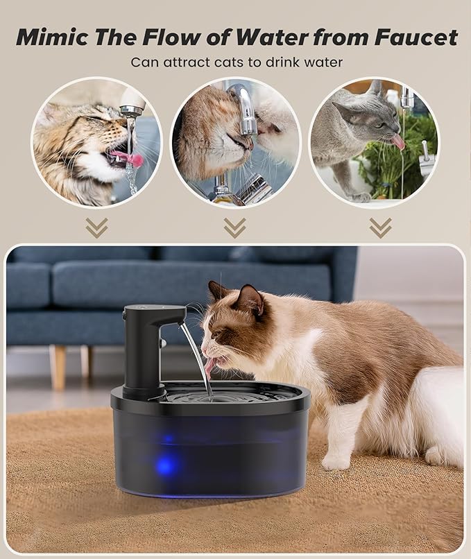 Wireless Cat Water Fountain, 5000mAh Battery Operated Cat Fountain, 101oz/3L Cordless Pet Drinking Fountain with Motion Sensor for Cats Indoor Outdoor Ultra Quiet BPA-Free