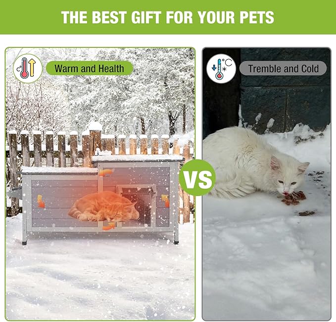 Outdoor Cat House Insulated Feral Kitty Shelter with Liner Weatherproof Cat Condo for Winter,Large Space