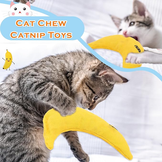 8 Pack Catnip Toys Yellow Banana Catnip Chew Toy Banana Cat Pillow Interactive Toy Kitten Banana Stuffed Catnip for Cat Kitten Paw Chew Biting Scrub Toy