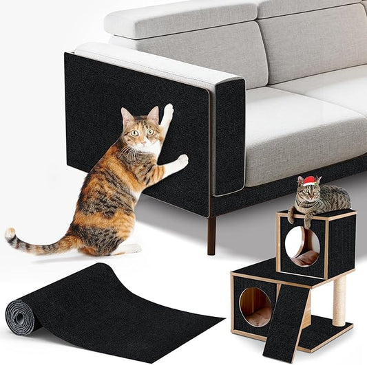 cat Scratching mat Self-Adhesive, Trimmable Furniture Protector for Couch, Sofa, Wall & Cat Trees - Durable Scratch Pad with Nano Tape, DIY Climbing Carpet for Indoor Cats (Black, 39.3"x15.8")