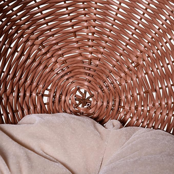 PawHut Elevated Cat Bed with Rotatable Egg Chair Pod, Cat Basket Bed with Thick Cushion, Natural Mat Grass Woven Kitty House, Brown