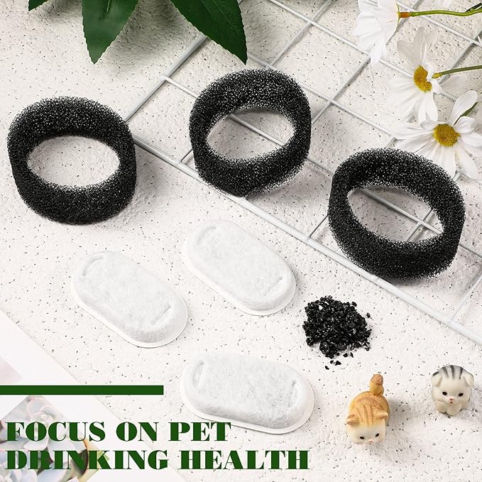Hoolerry 32 Pcs Cat Fountain Filter Includes 16 Pet Replacement Filters 16 Sponges Compatible with Stainless Steel Pet Water Dispenser 108oz/3liter, 67oz/2liter