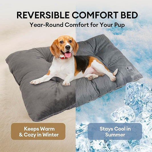 FUNNY FUZZY Washable Dog Bed,Reversible Plush Dog Crate Mat, Soft Fluffy Kennel Pad,Pet Sleeping Mattress for Large,Medium Sized Dogs Breeds,Indoor Cats,35.4" × 22.8", L,Charcoal Grey