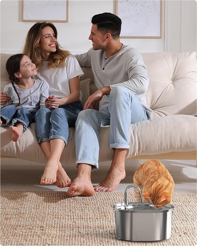 Cat Water Fountain, 3.2L/108oz Stainless Steel Pet Water Fountain for Cats/Dogs Indoor, Dog Drinking Dispenser Metal Kitty Spout with 6 Replacement Filters