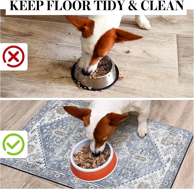 Dog Food Mats for Floors Absorbent, Pet Cat Food Mat - Non Slip Dog Bowl Mats for Food and Water, Eco-Friendly Boho Dog Placemats Feeding Mat Pet Supplies