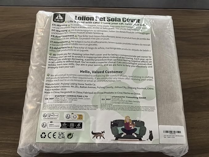 Cat Scratch Furniture Protector - Anti-Slip, Waterproof Sofa Cover to Keep Cats Off, Pet-Friendly Couch Protectors for 3 Cushion Couch, Khaki Anti-Scratch Couch Cover for Pets and Kids 150"X71"
